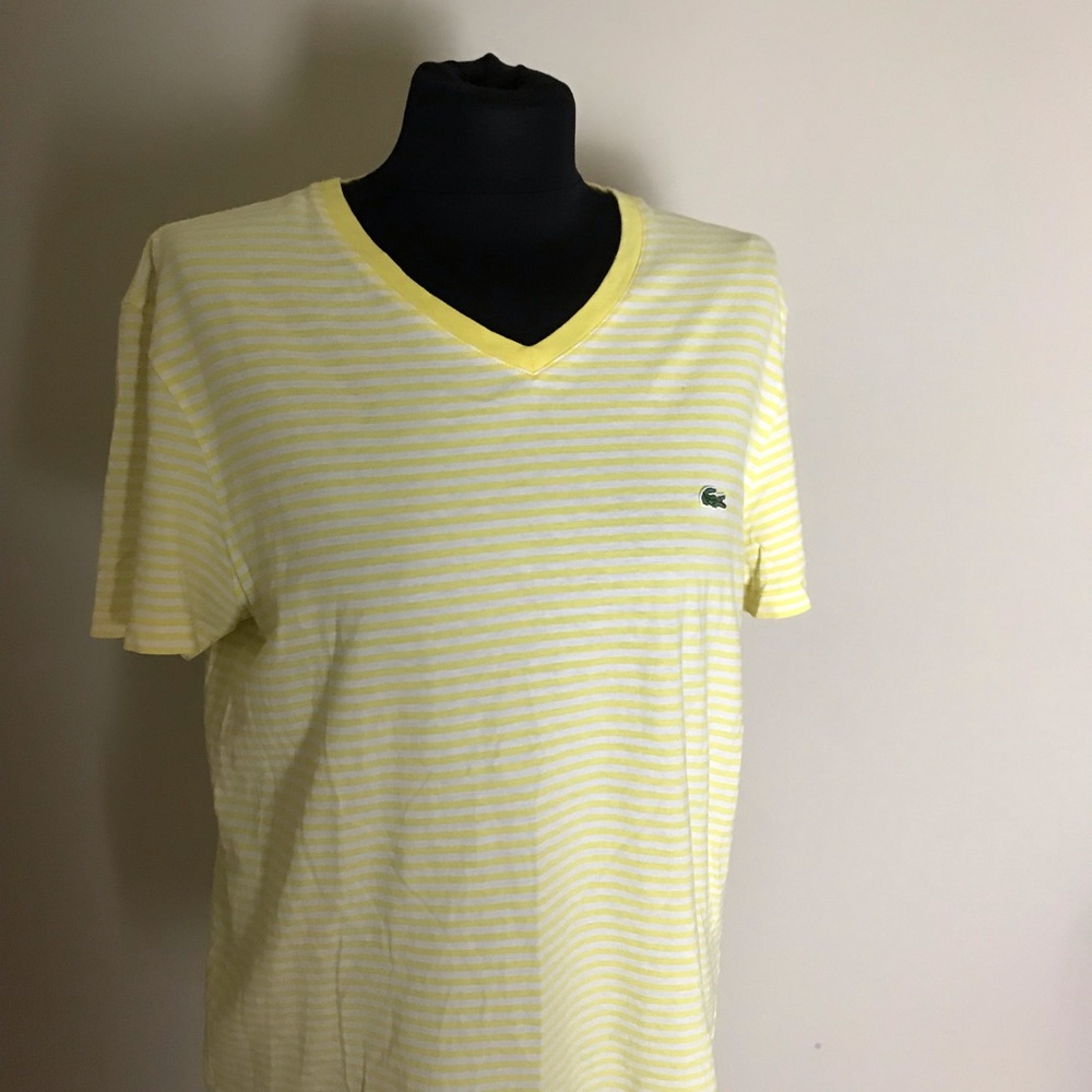 Lacoste Yellow Striped V-Neck Shirt